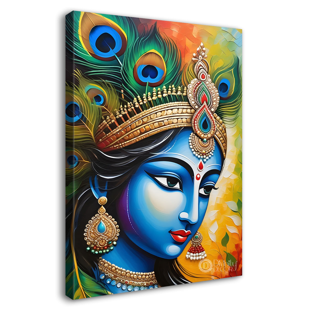 Krishna  in colourful background textured art Canvas Painting - Design - Krishna-V-51