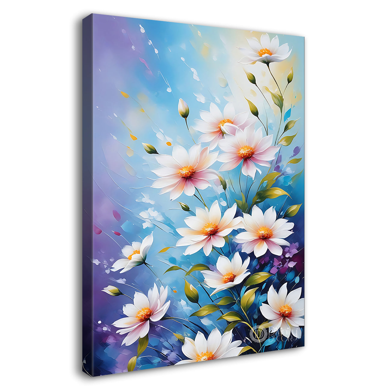 White flowers in colourful textured art  - Flower-V-522