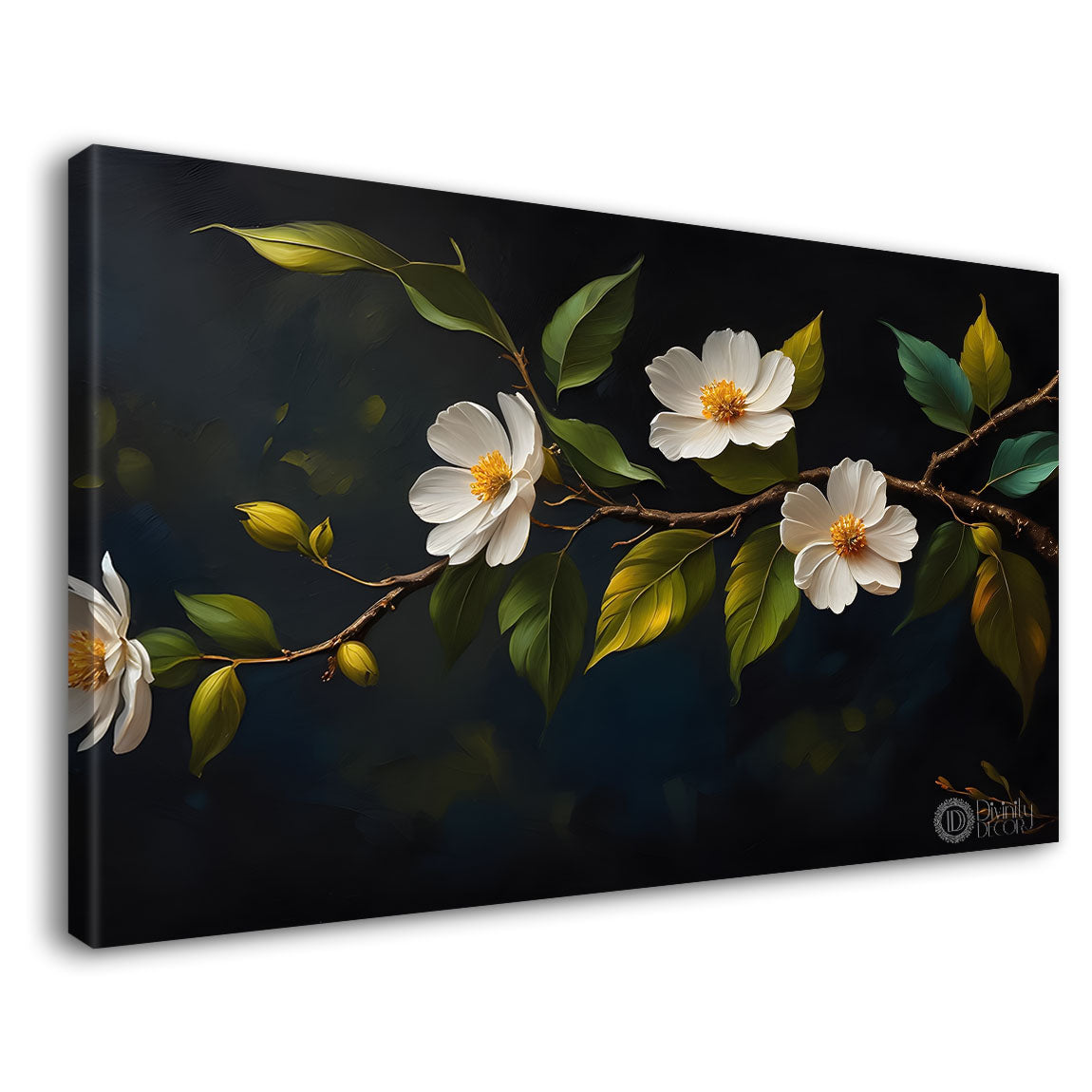 White flowers in black background canvas painting- Flower-524