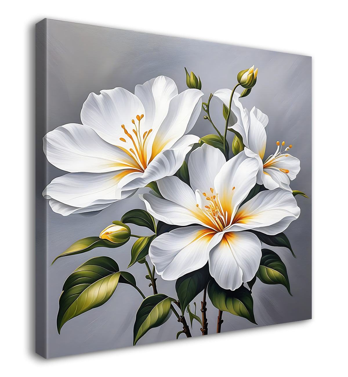 White flower in grey textured  painting Flower-S-524