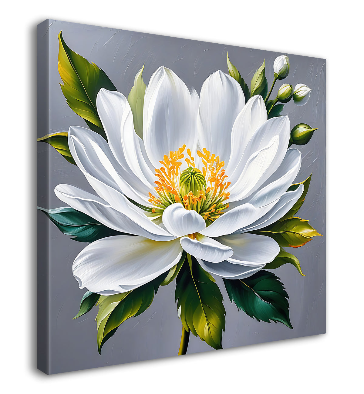 White flower in grey textured  painting Flower-S-525