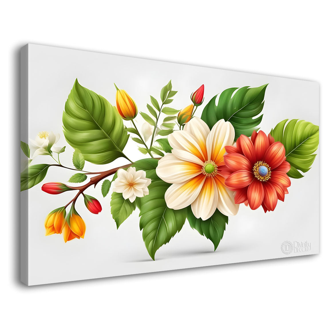 Orange and white flowers in light background canvas painting- Flower-526