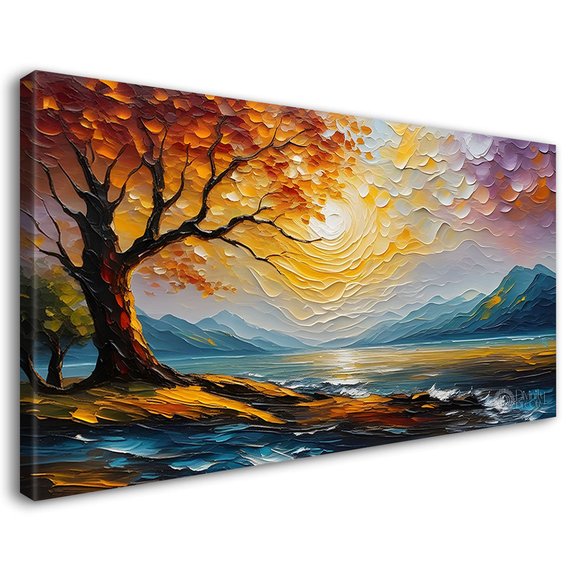 Pink tree with sun textured painting Canvas Painting - Nature Art -526