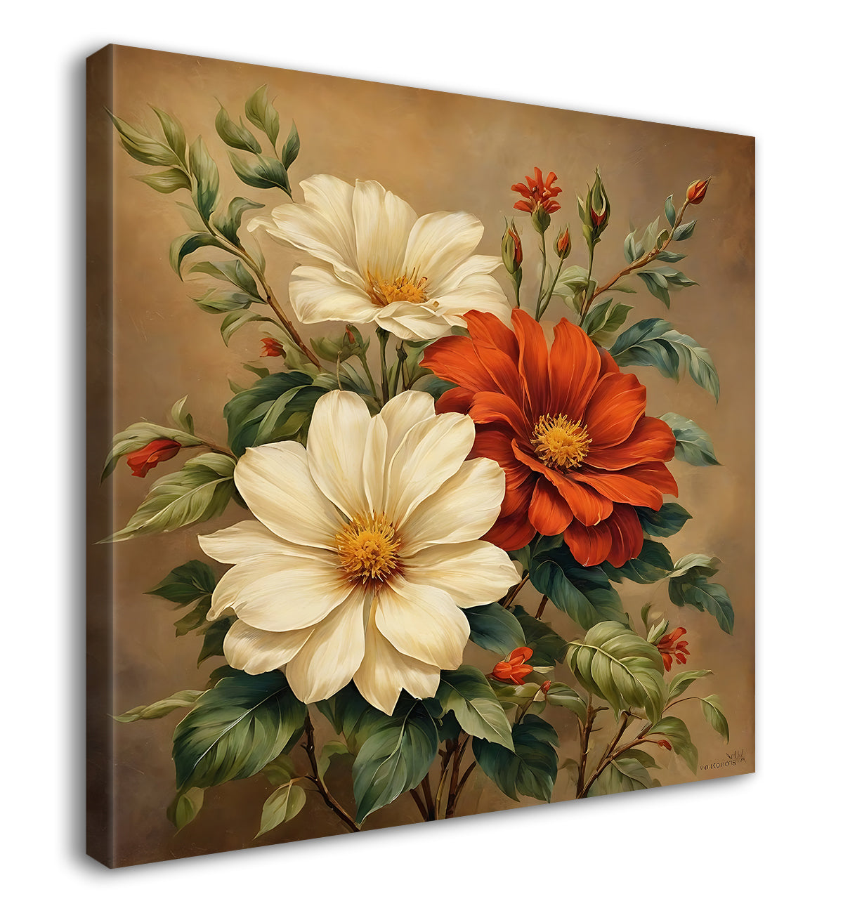 Colourful flowers in brown textured painting Flower-S-527