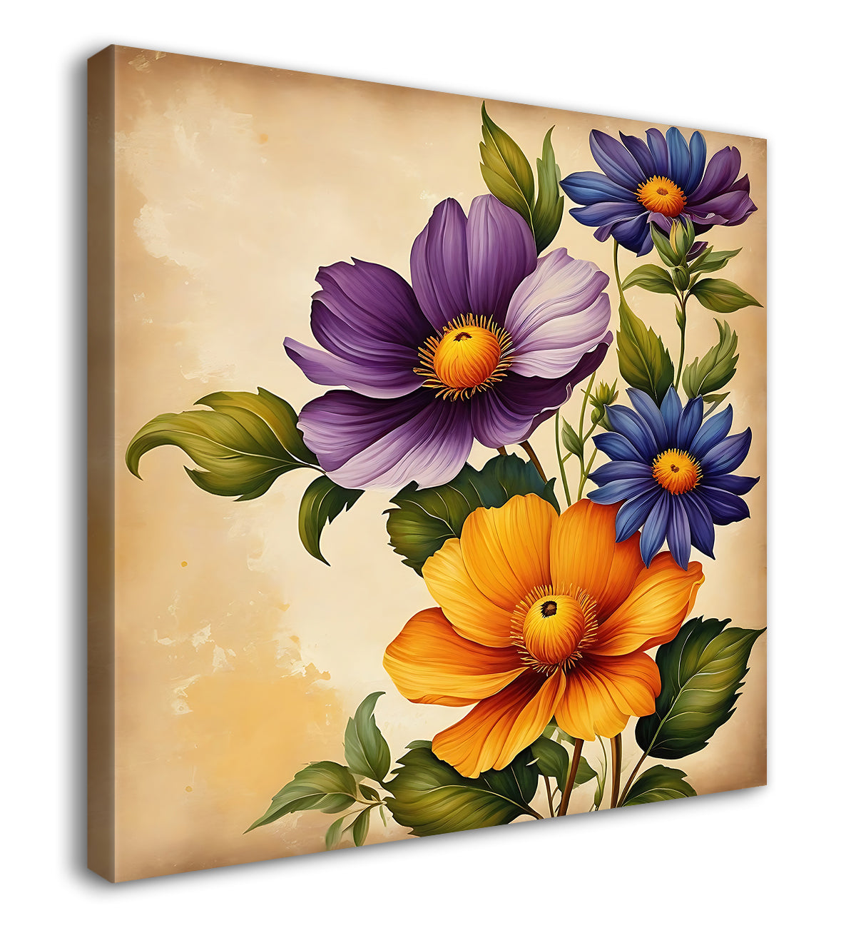 Colourful flowers in brown textured painting Flower-S-528