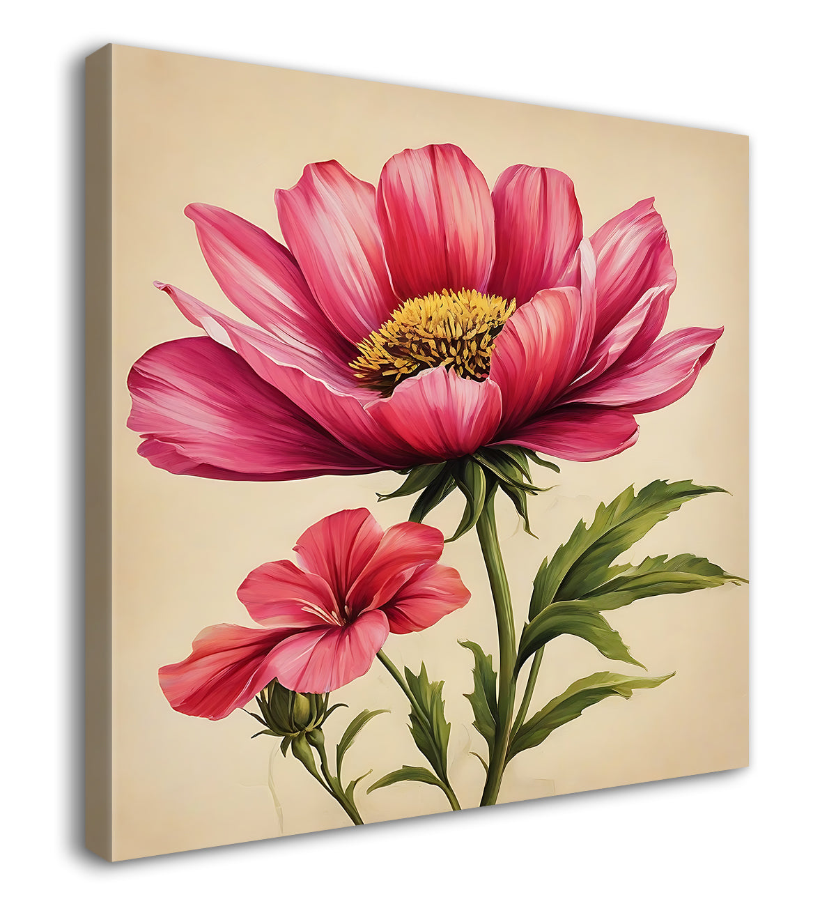 Pink flowers in brown textured painting Flower-S-529
