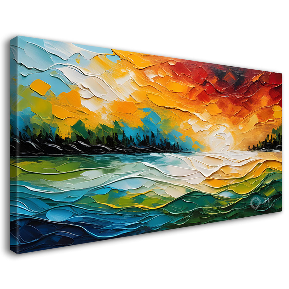 Colorful sky with sun textured painting Canvas Painting - Nature Art -529