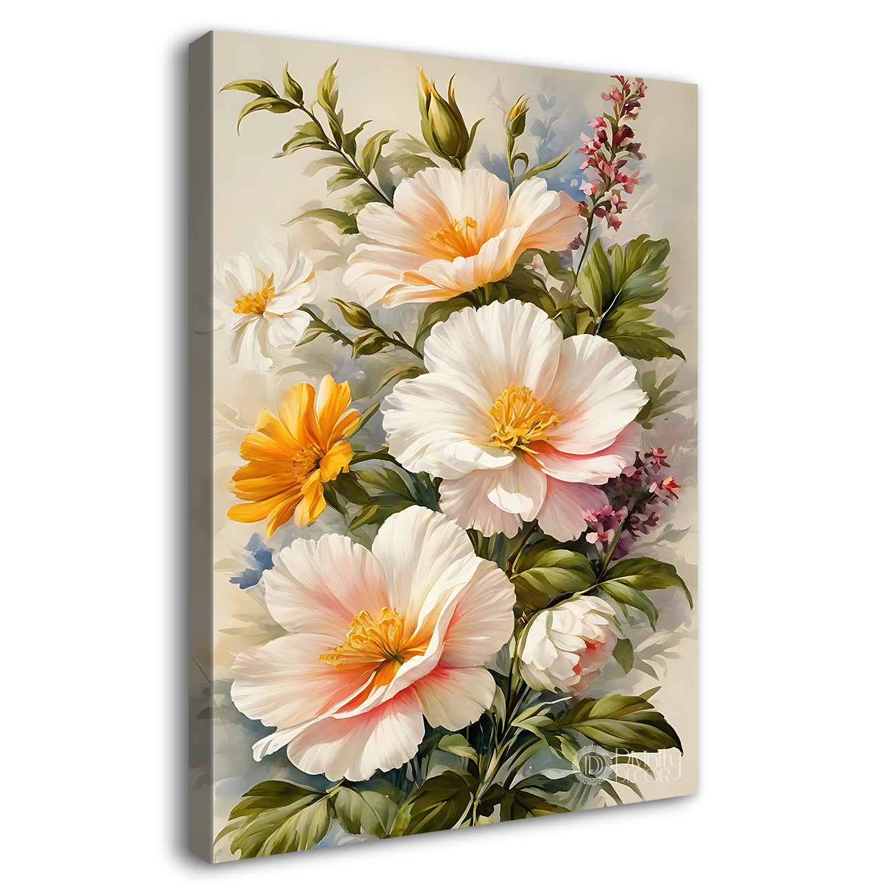 White flowers in light grey textured background- Flower-V-529