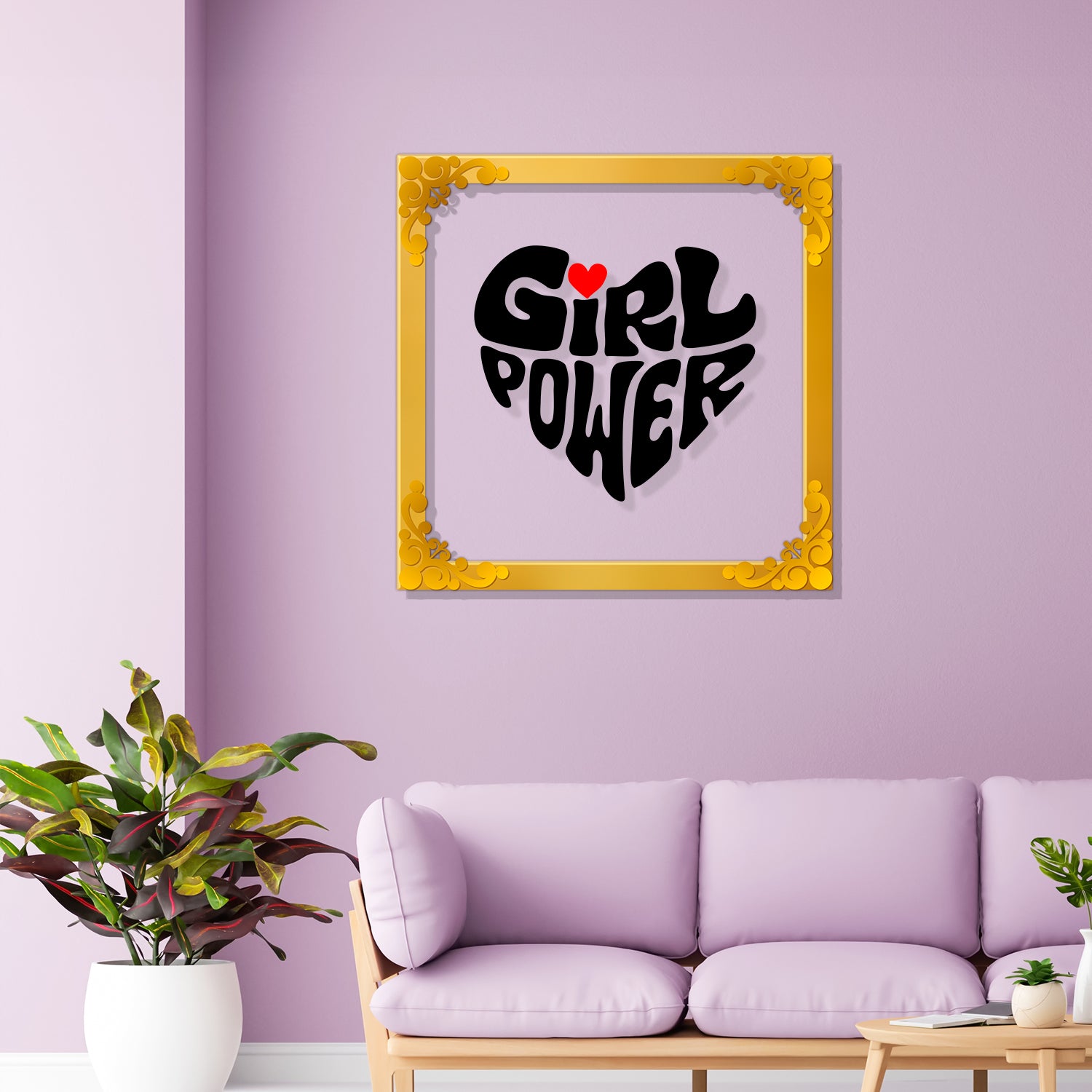 Girl power Golden Plaque for Gifting, Wall Decor Clear UV print with Golden Border-52