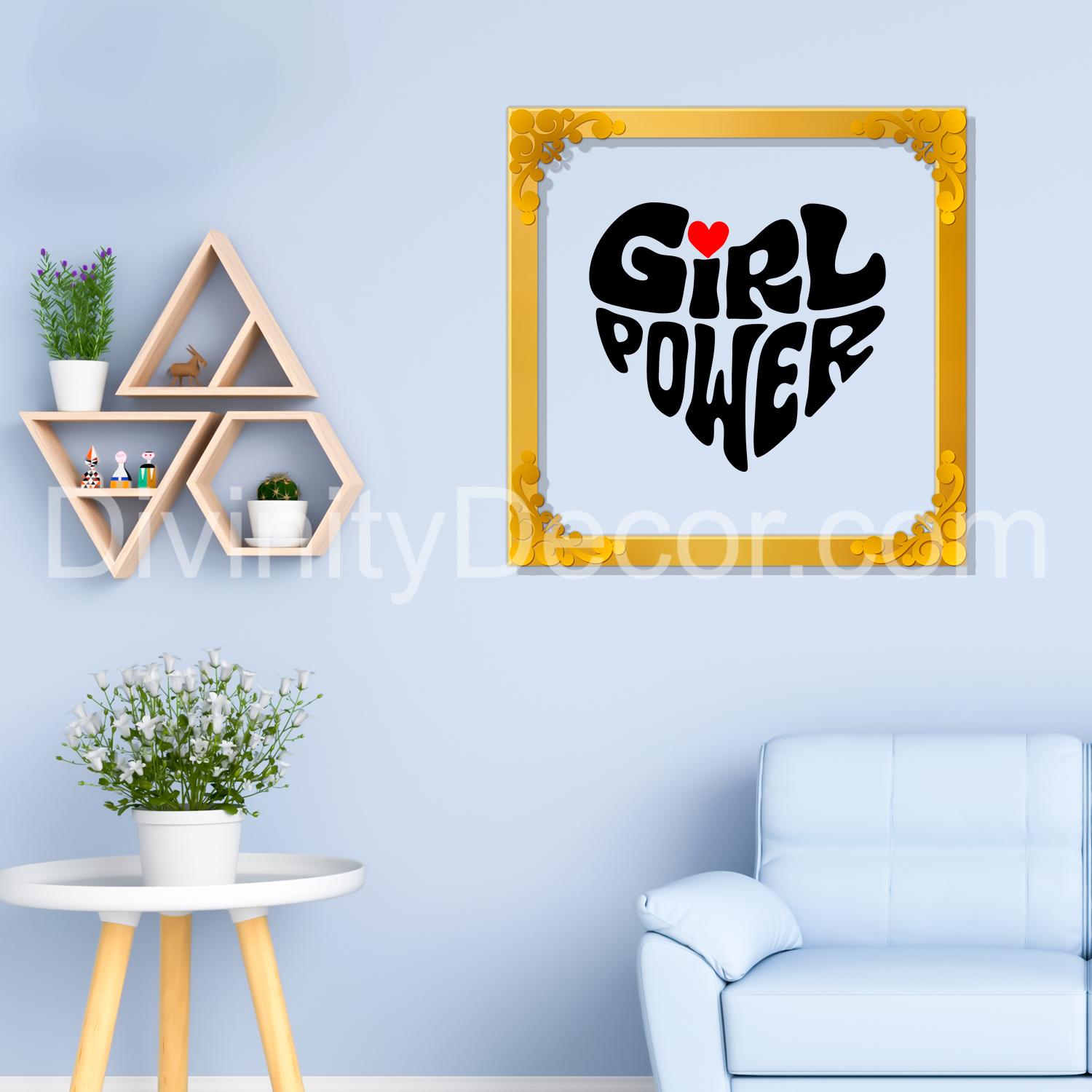 Girl power Golden Plaque for Gifting, Wall Decor Clear UV print with Golden Border-52