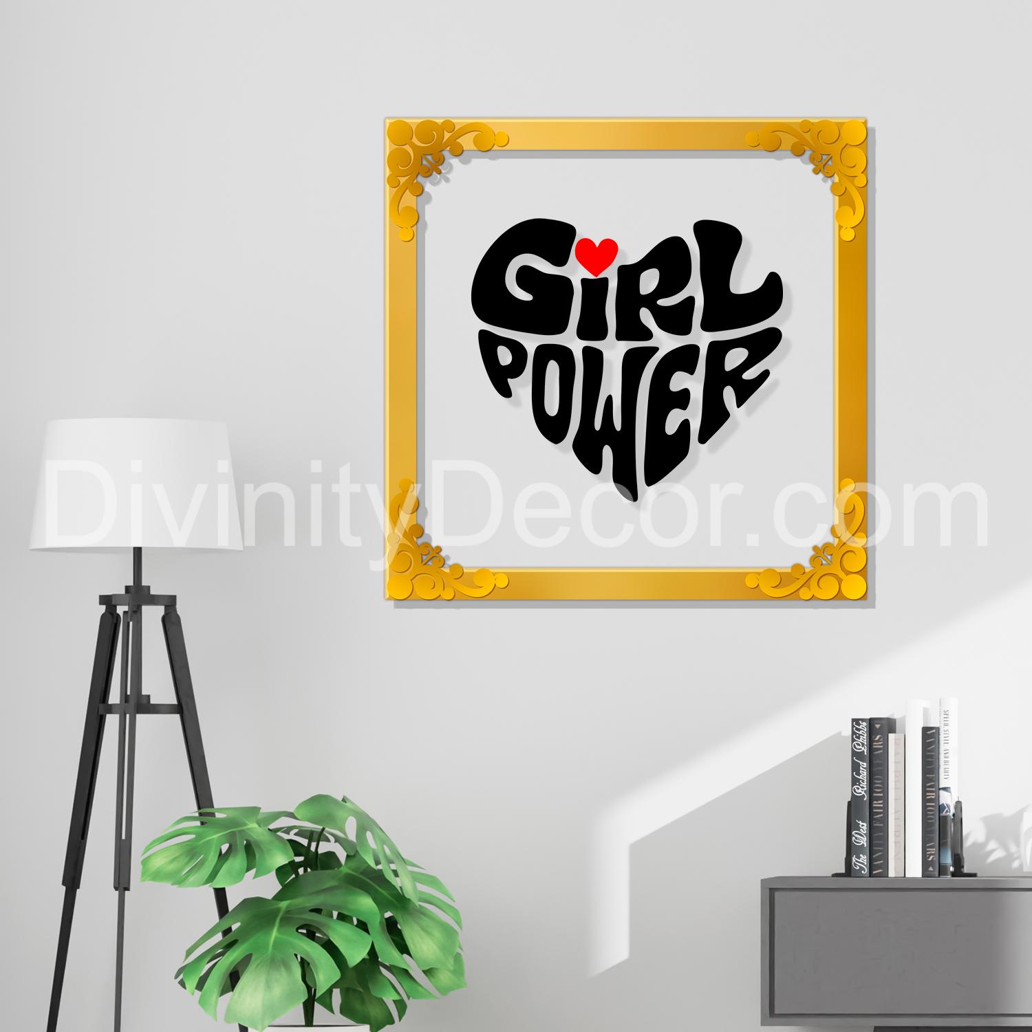 Girl power Golden Plaque for Gifting, Wall Decor Clear UV print with Golden Border-52