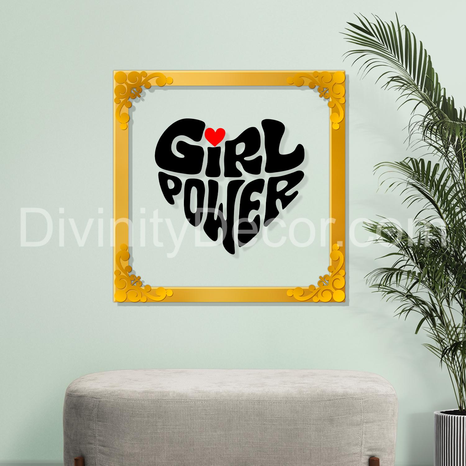 Girl power Golden Plaque for Gifting, Wall Decor Clear UV print with Golden Border-52