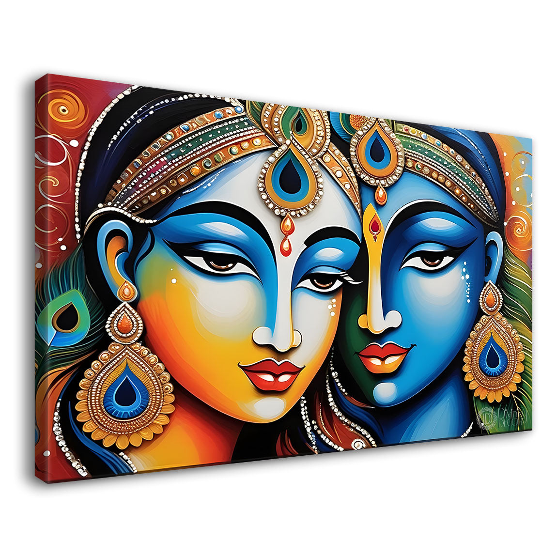 Blue face Krishna and Radha painting Canvas Painting - Design - Krishna-52