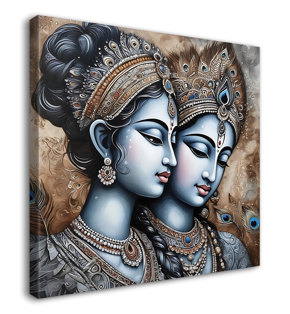 Krishna and Radha with grey and brown textured oil  Canvas Painting 24X24- Design - Krishna-S-52