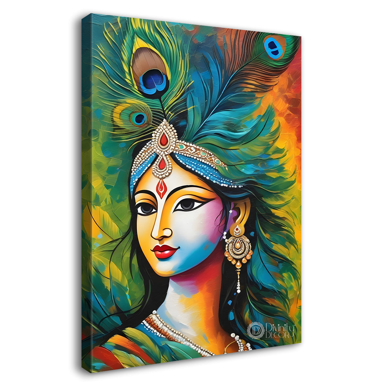 Krishna  in colourful background textured art Canvas Painting - Design - Krishna-V-52