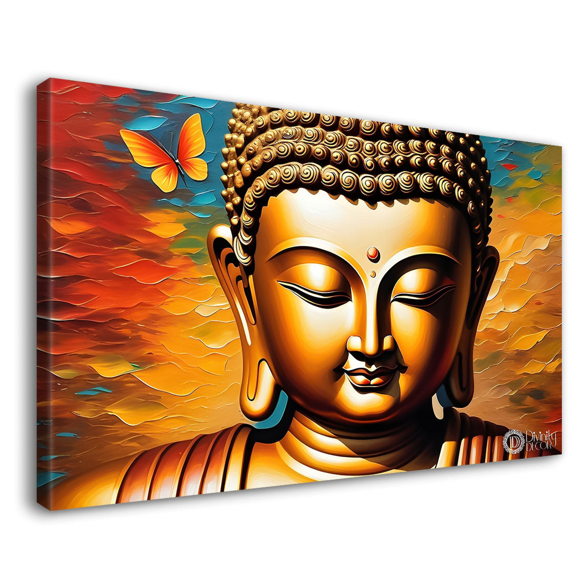 Golden buddha with colorful background textured painting Canvas Wall Painting - Buddha-52