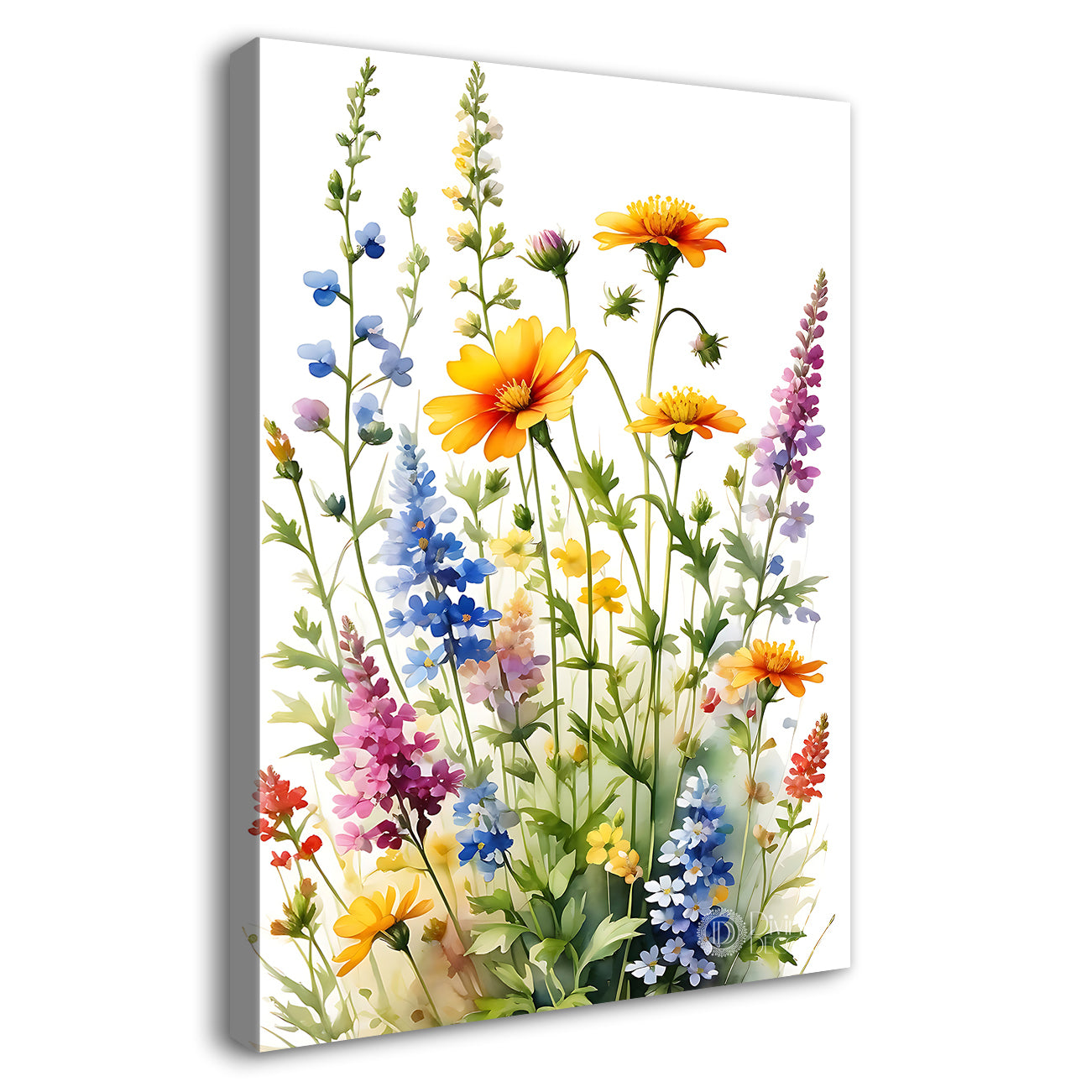 Colourful flowers in white textured background painting- Flower-V-530