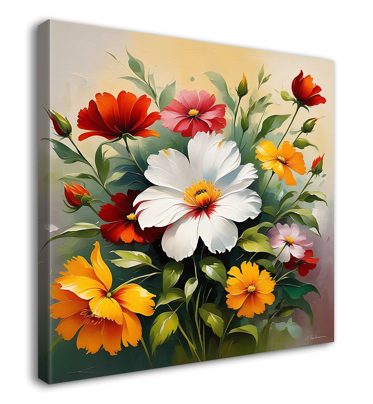 Colourful flowers in brown textured painting Flower-S-530