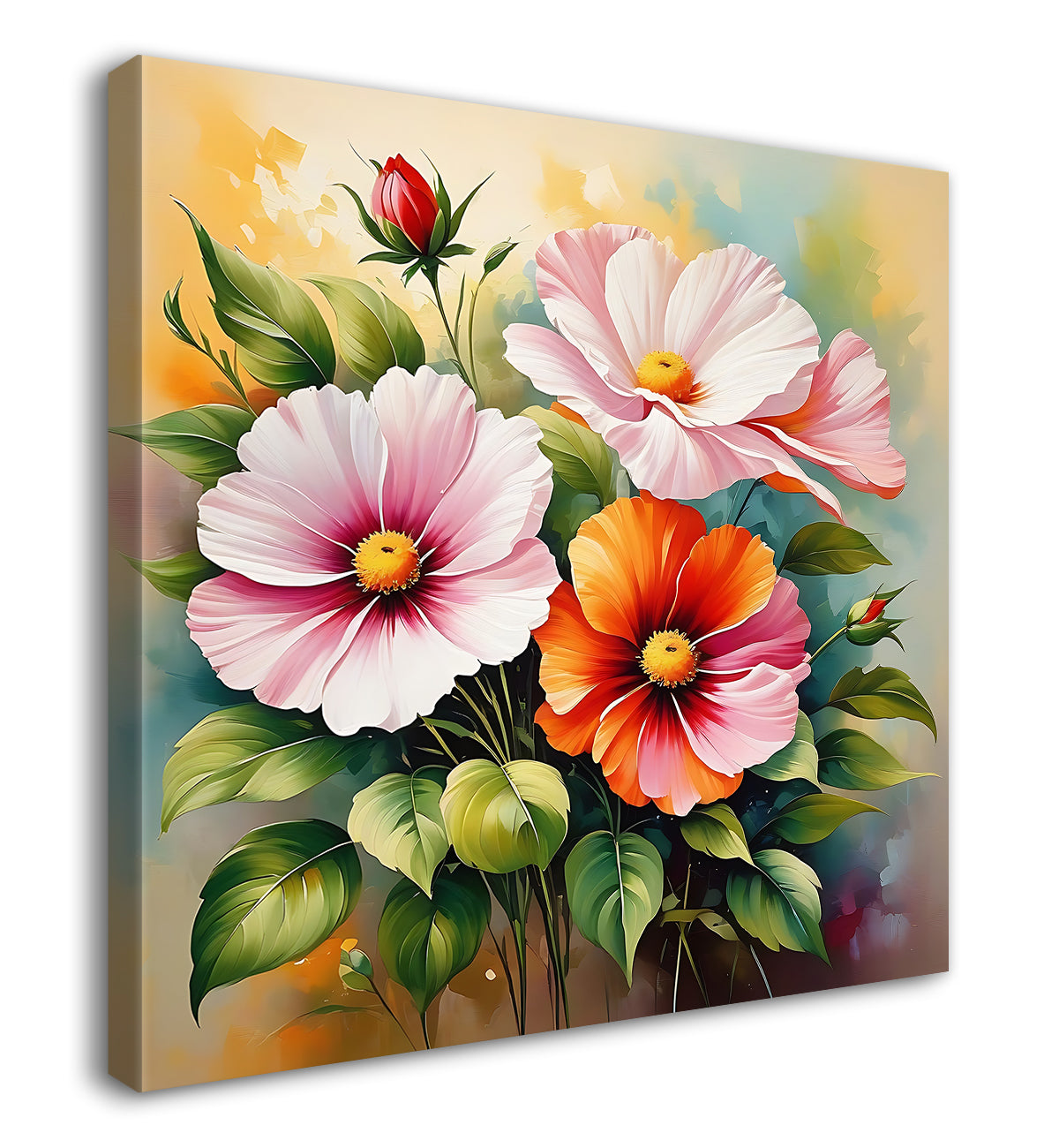 Colourful flowers in brown textured painting Flower-S-531