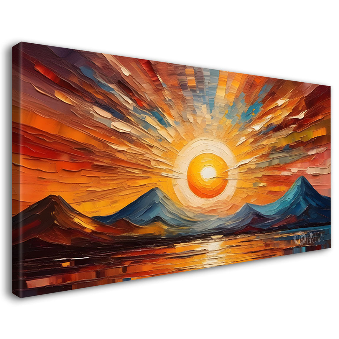 Mountains with sun textured painting Canvas Painting - Nature Art -531