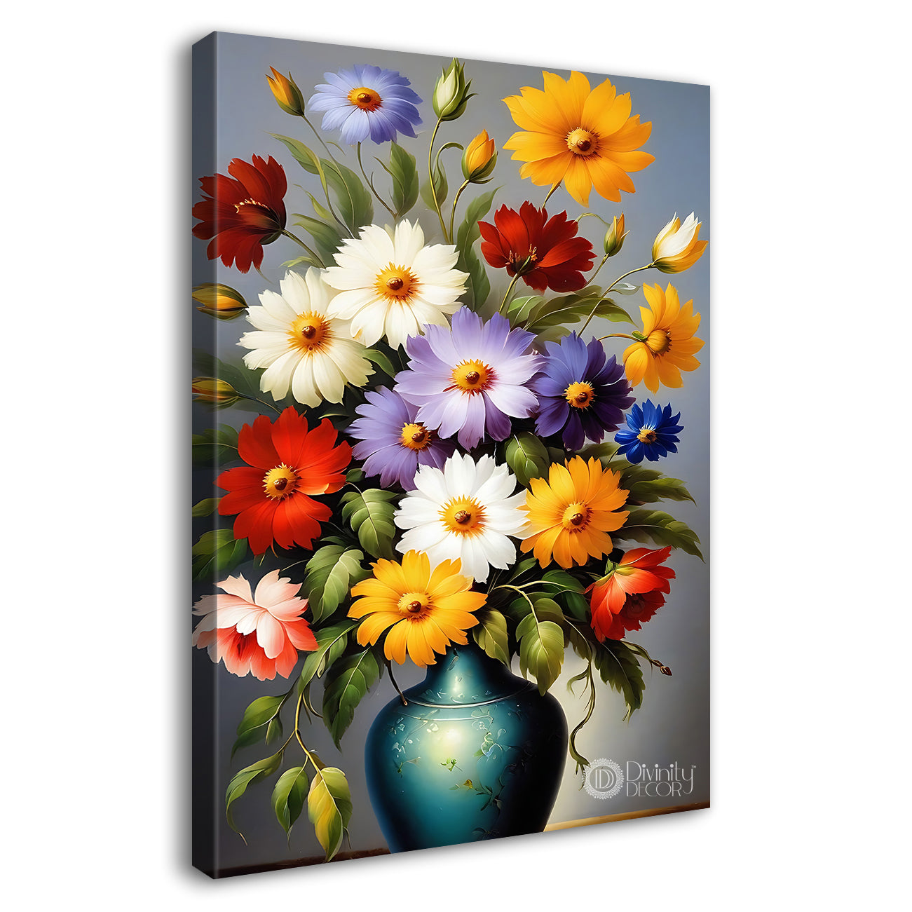 Colourful flowers in a vase in grey background - Flower-V-531