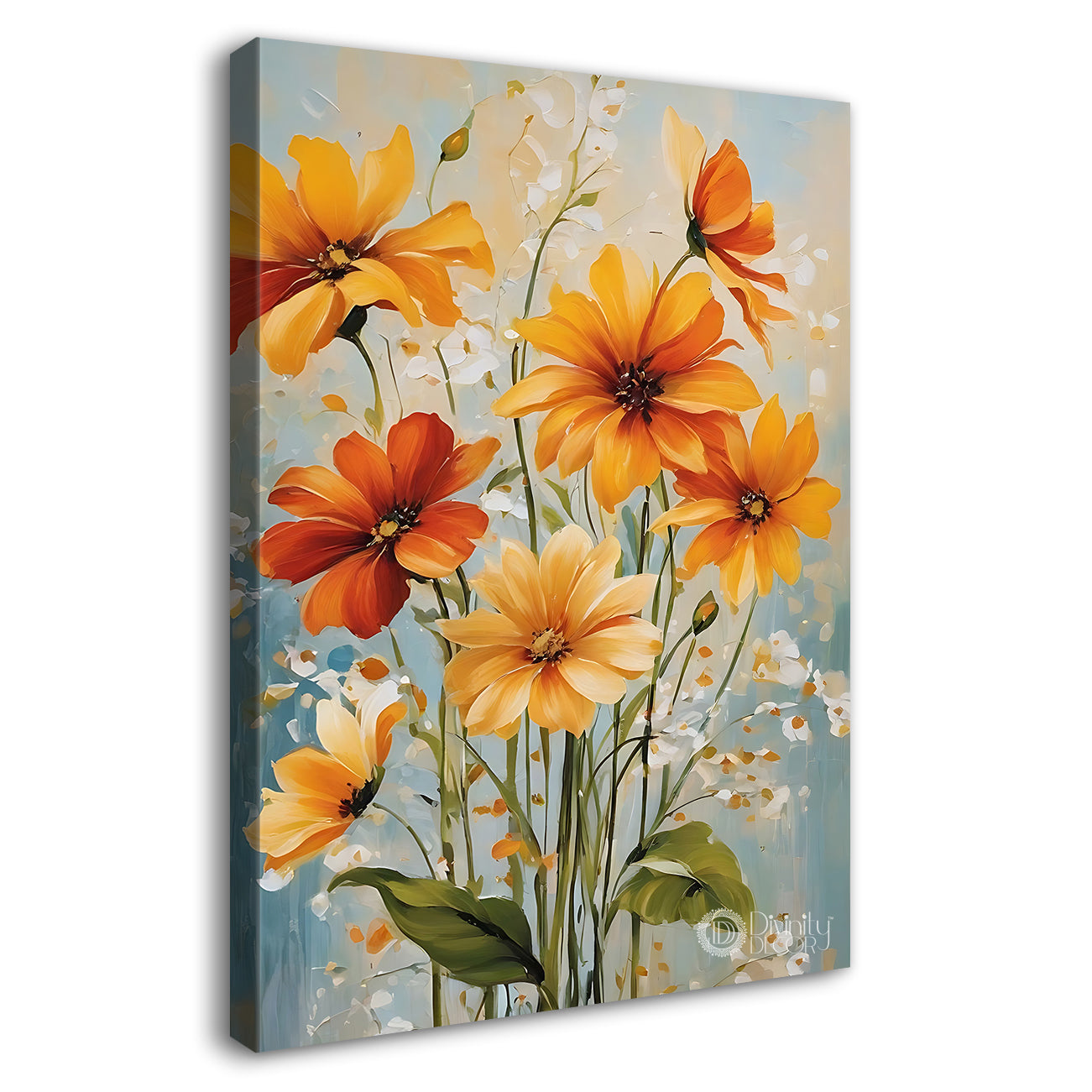 Yellow flowers in grey textured background painting - Flower-V-532