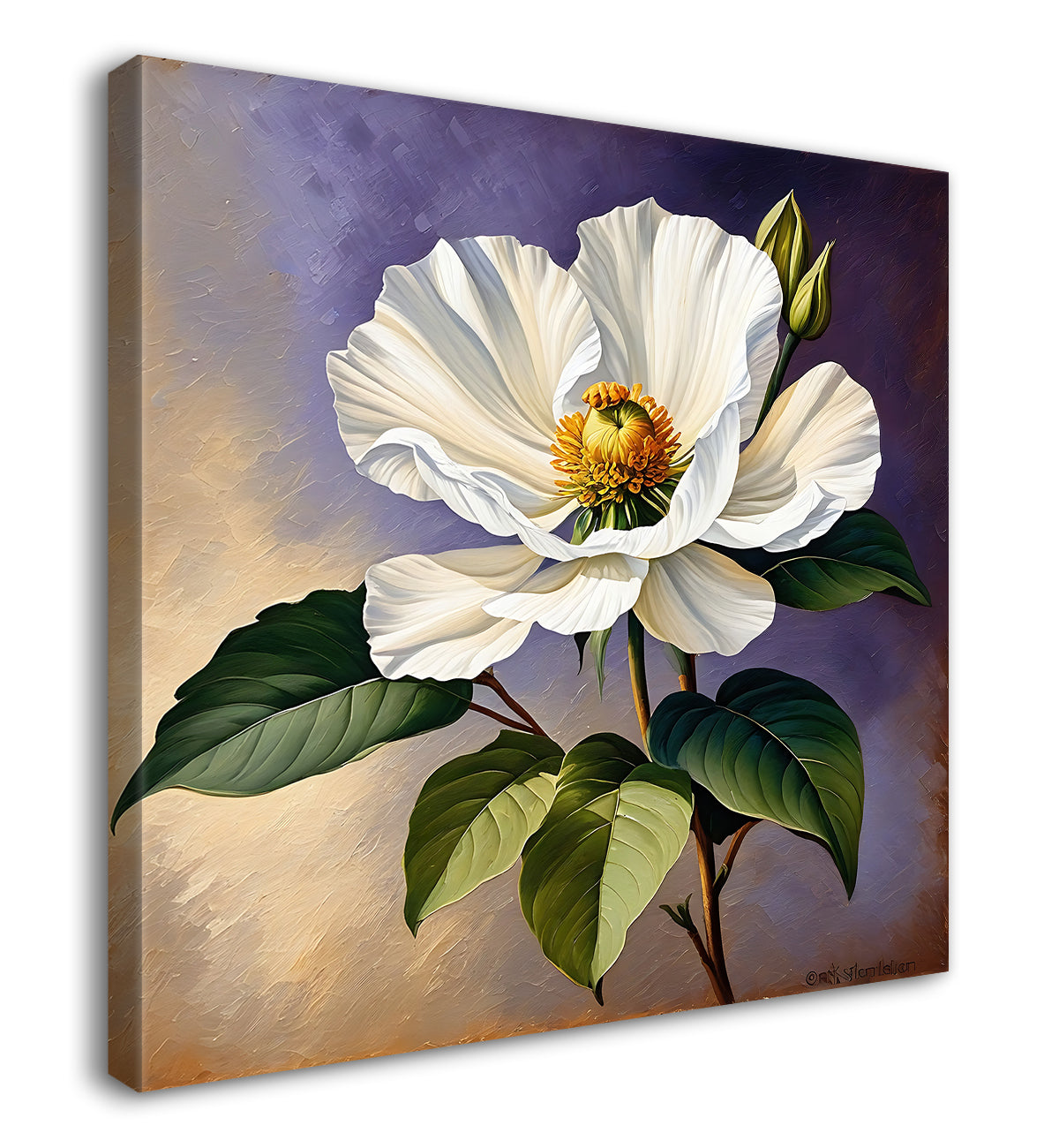 White flowers in purple textured painting Flower-S-532