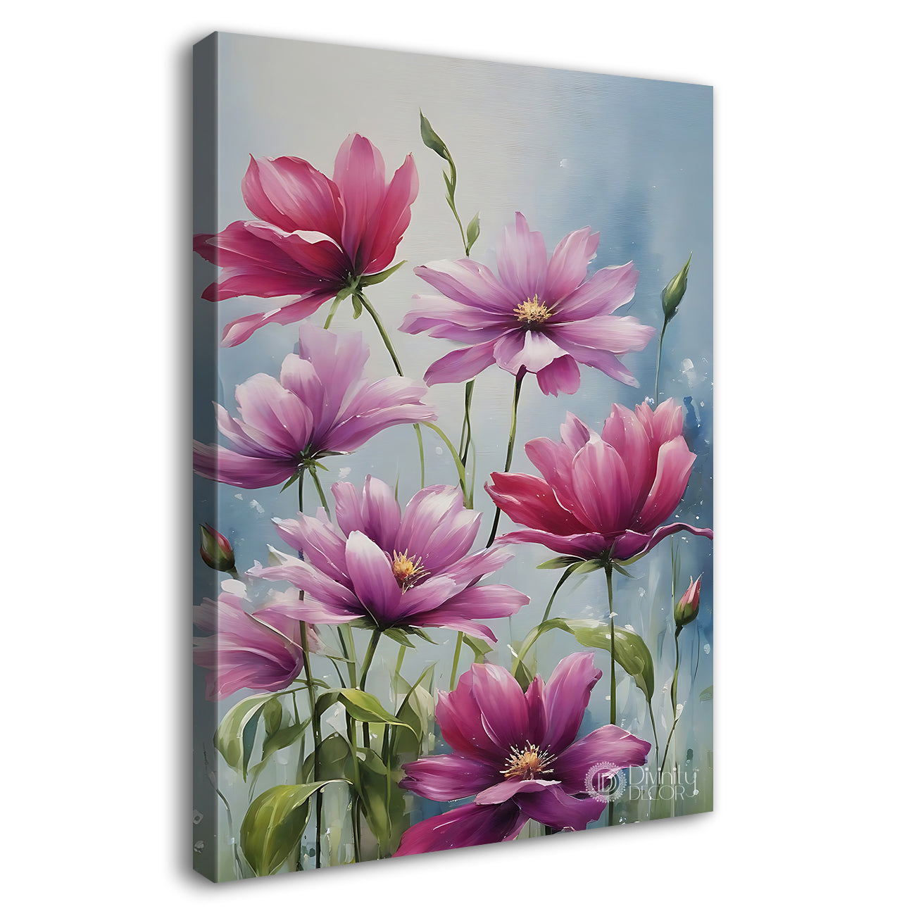 Pink flower in grey textured painting- Flower-V-533