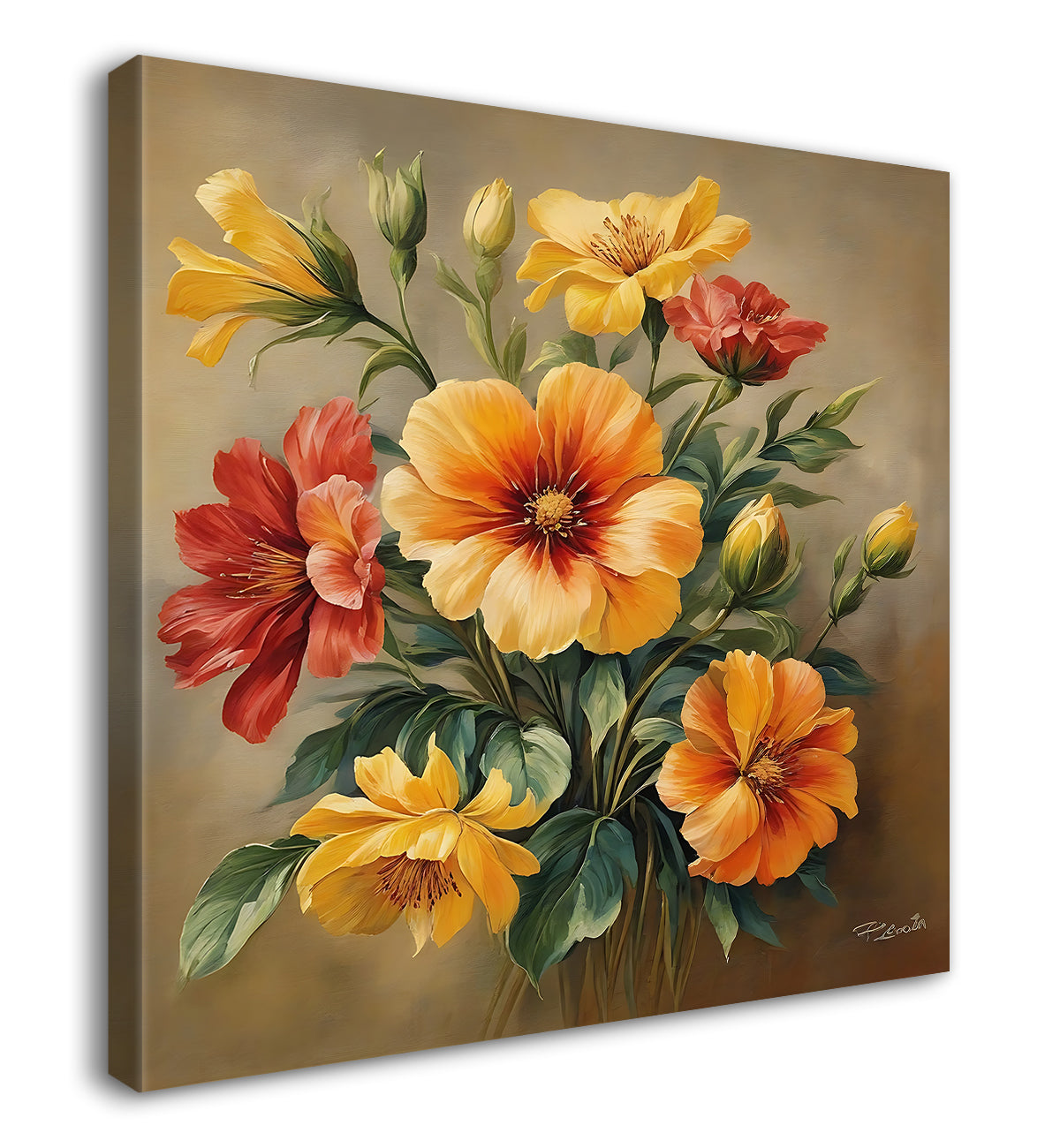 Colourful flowers in brown textured painting Flower-S-534