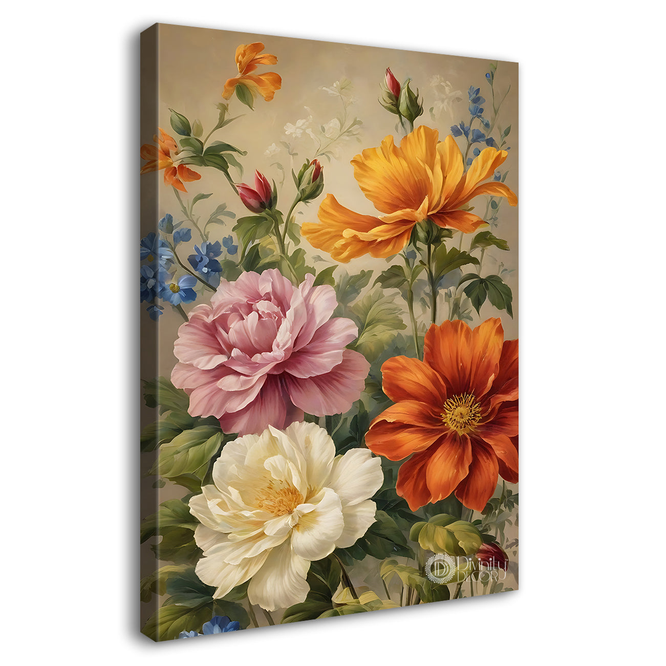 Colourful flowers in light textured painting- Flower-V-534