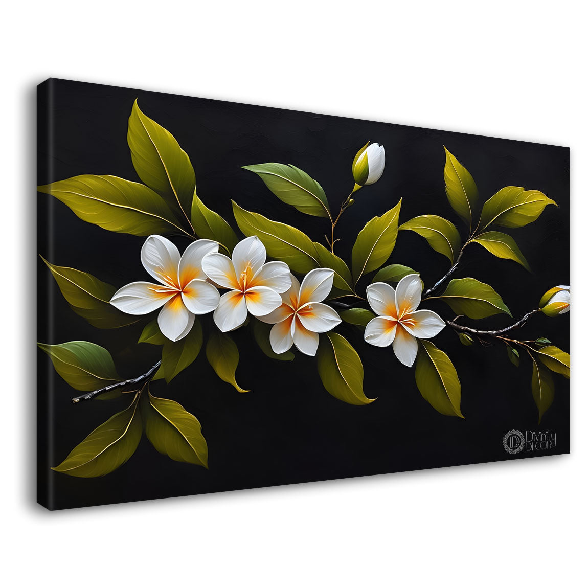 White flower in black background canvas painting- Flower-535