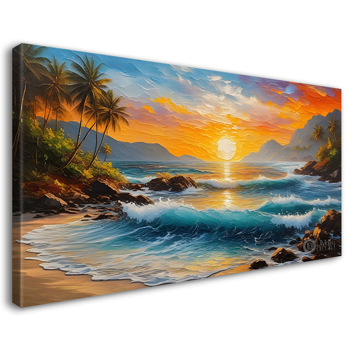 Sea with beach and sunrise painting Canvas Painting - Nature Art -535
