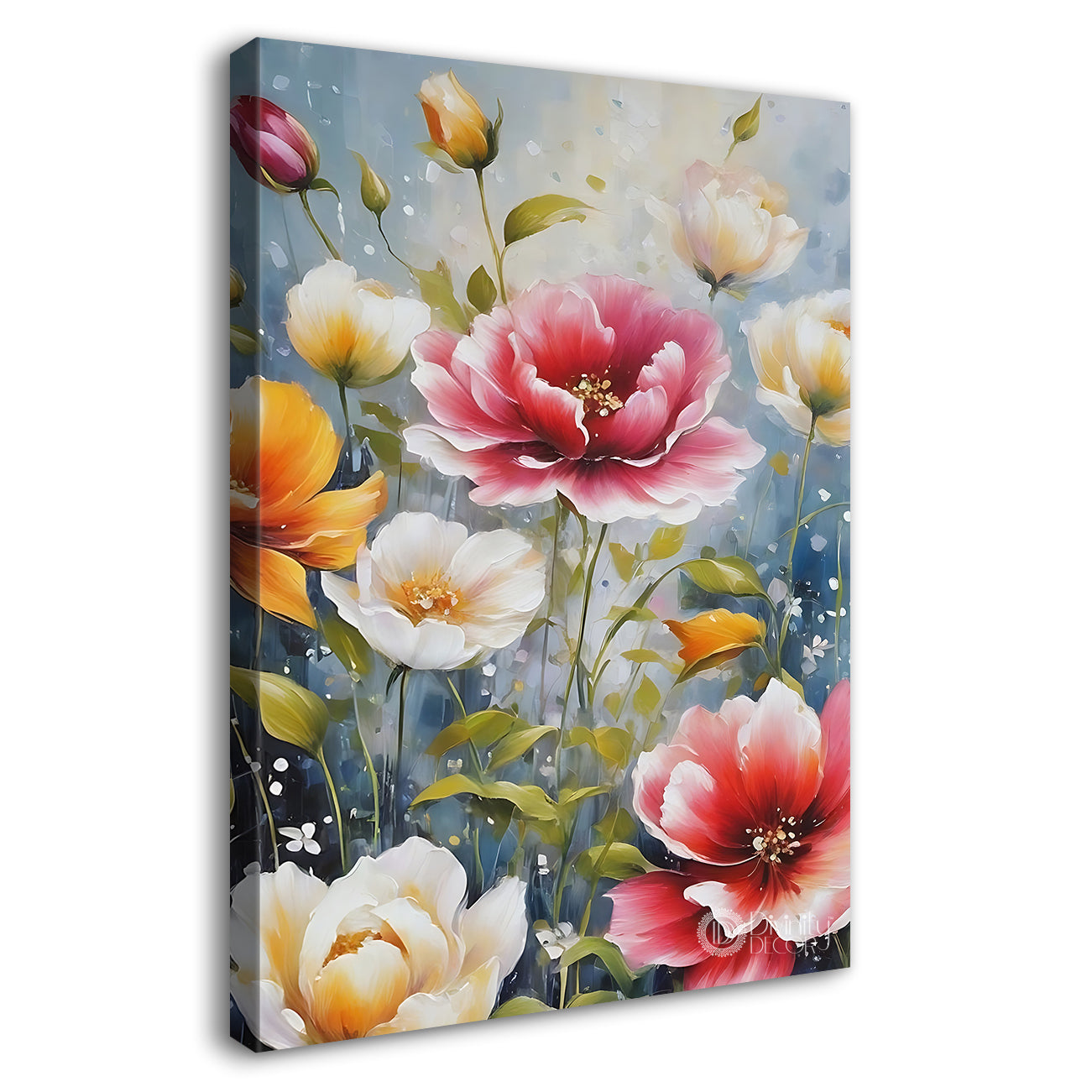 Colourful flowers in grey textured art - Flower-V-535