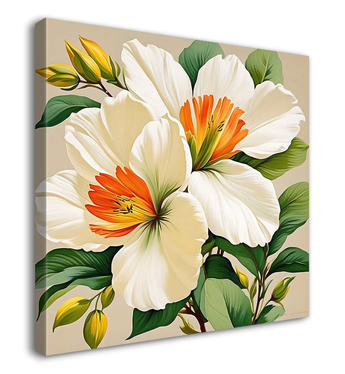 White flowers in light brown textured painting Flower-S-535