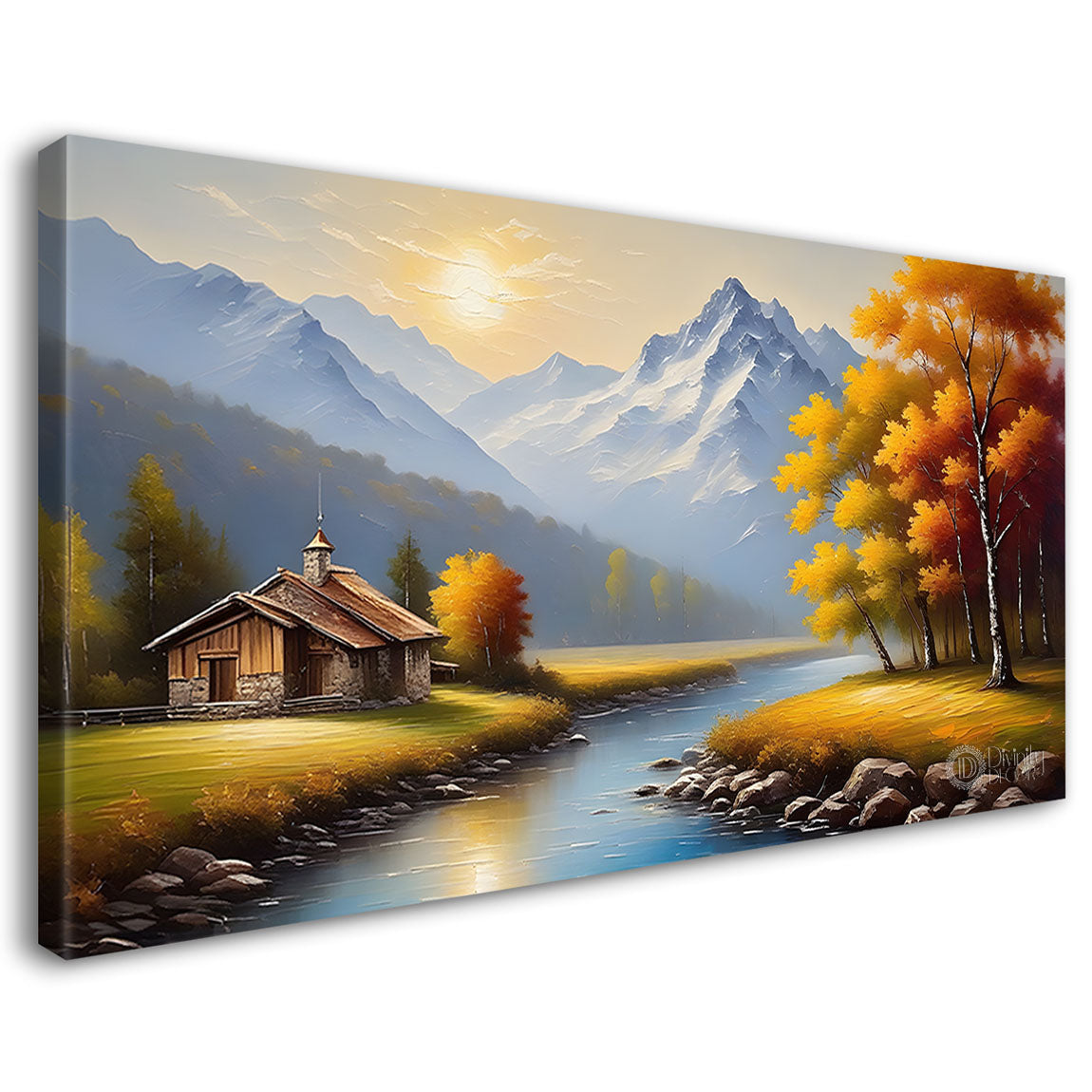 Mountains with orange tree painting Canvas Painting - Nature Art -536