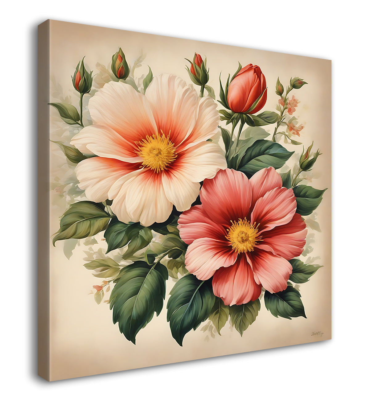 Pink flowers in brown textured painting Flower-S-536