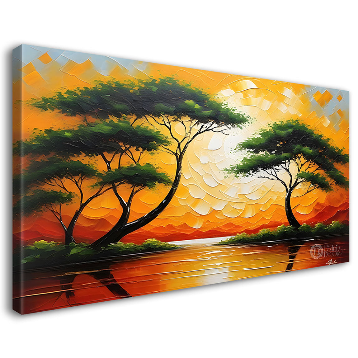 Trees with sunset painting Canvas Painting - Nature Art -537