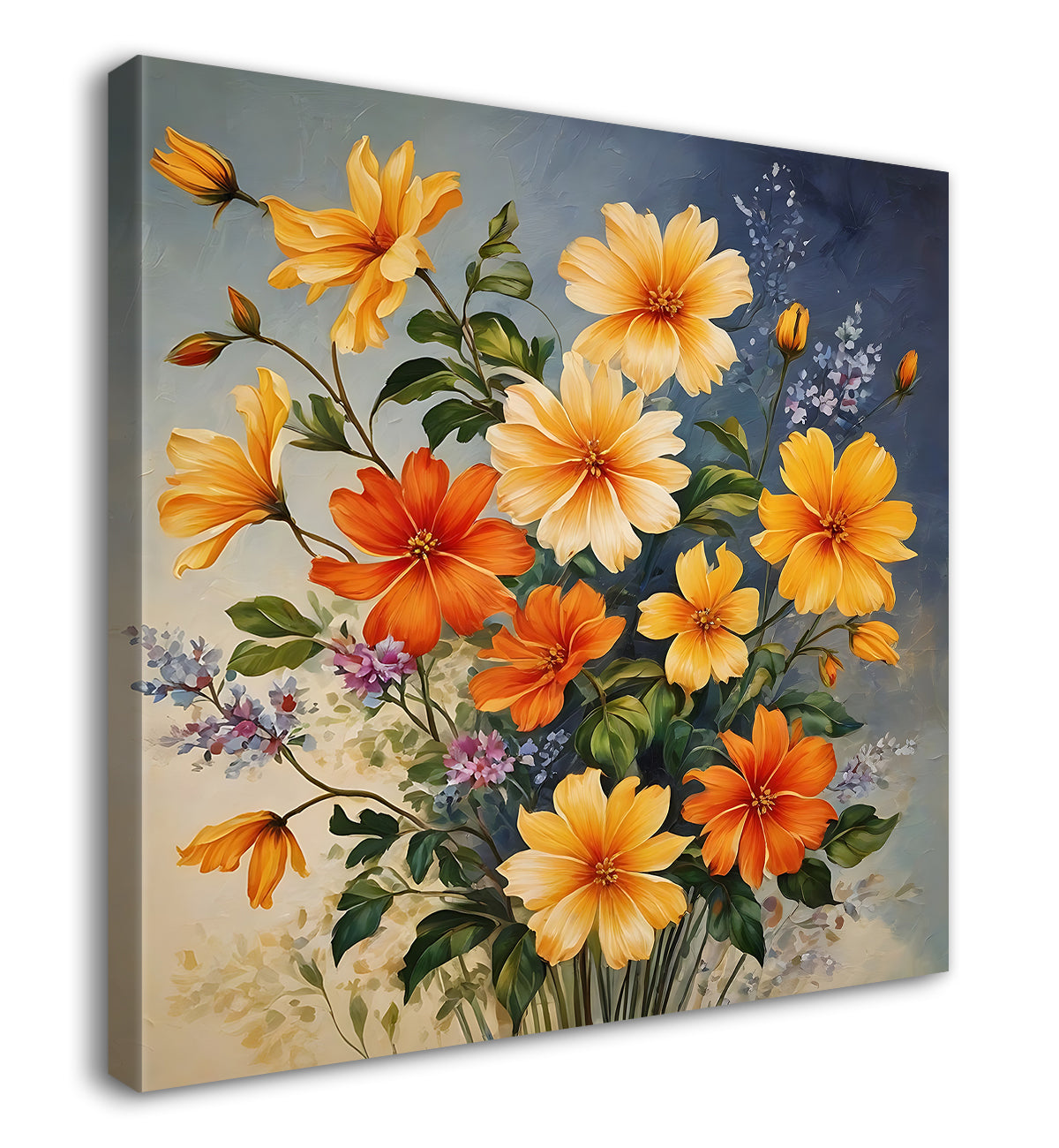 Colourful flowers in brown textured painting Flower-S-537