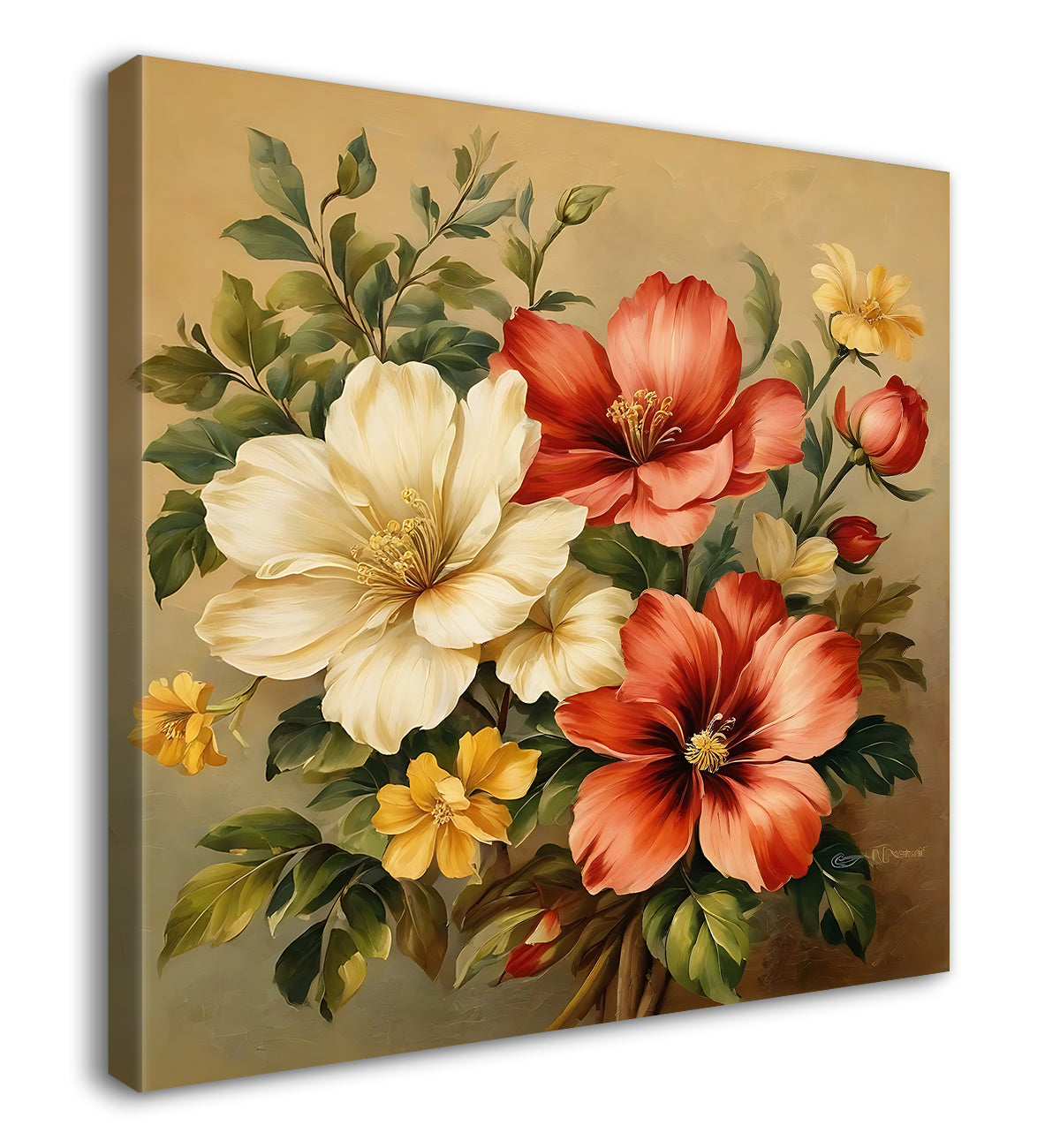 Colourful flowers in brown textured painting Flower-S-538