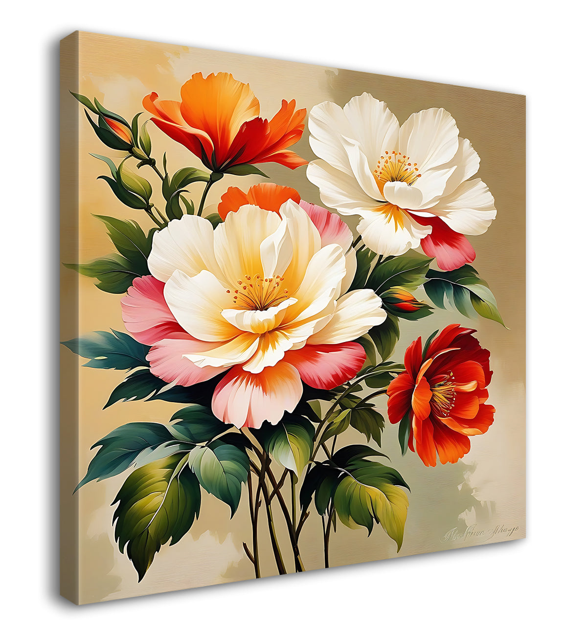 Colourful flowers in brown textured painting Flower-S-539