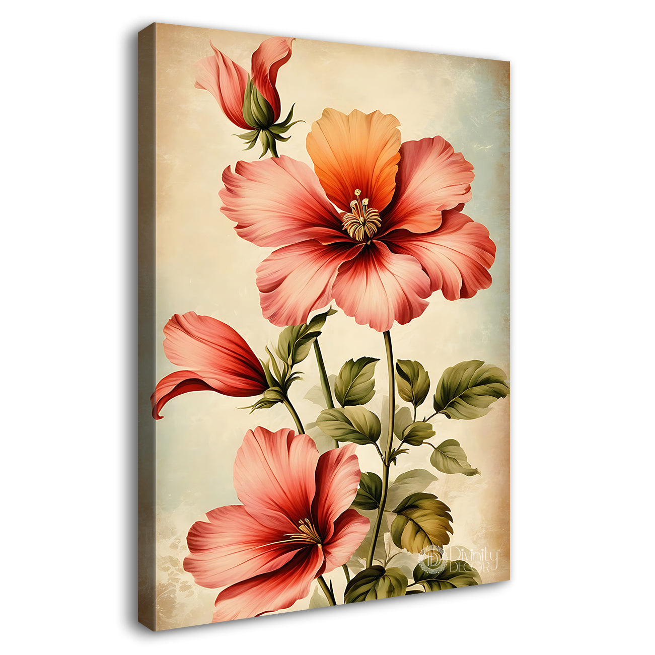 Pink flowers in light textured painting - Flower-V-539