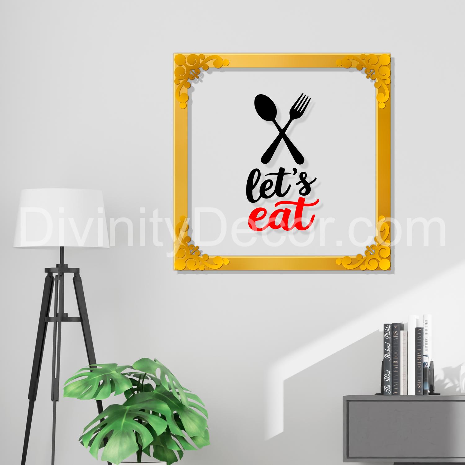 Let's eat Golden Plaque for Gifting, Wall Decor Clear UV print with Golden Border-53