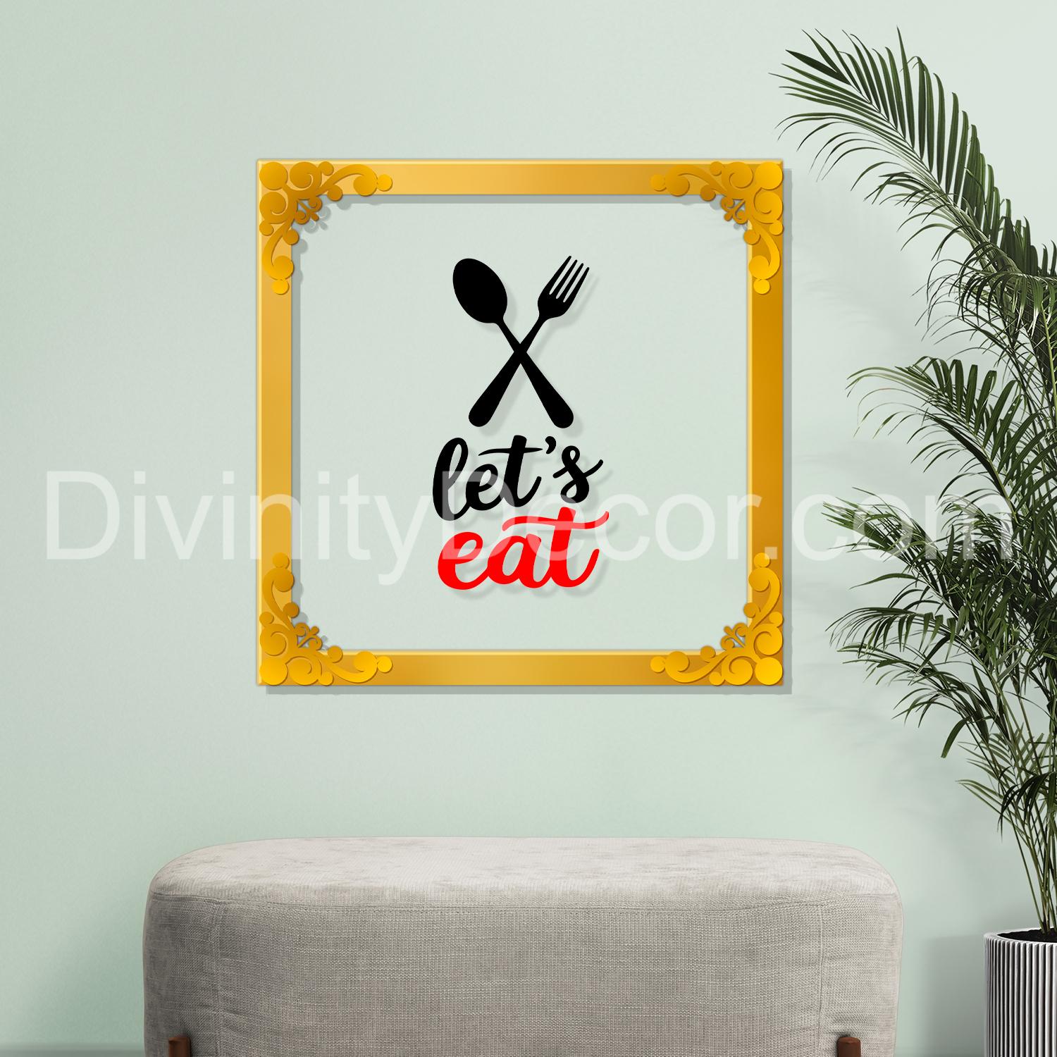 Let's eat Golden Plaque for Gifting, Wall Decor Clear UV print with Golden Border-53