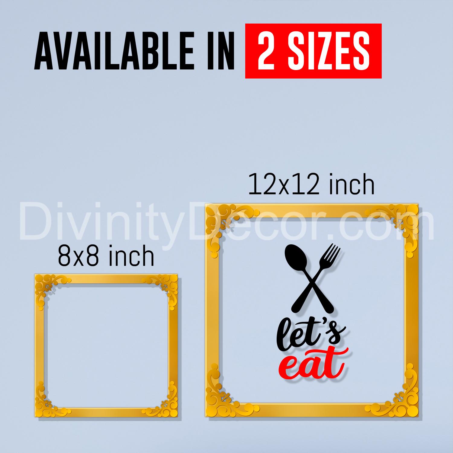 Let's eat Golden Plaque for Gifting, Wall Decor Clear UV print with Golden Border-53