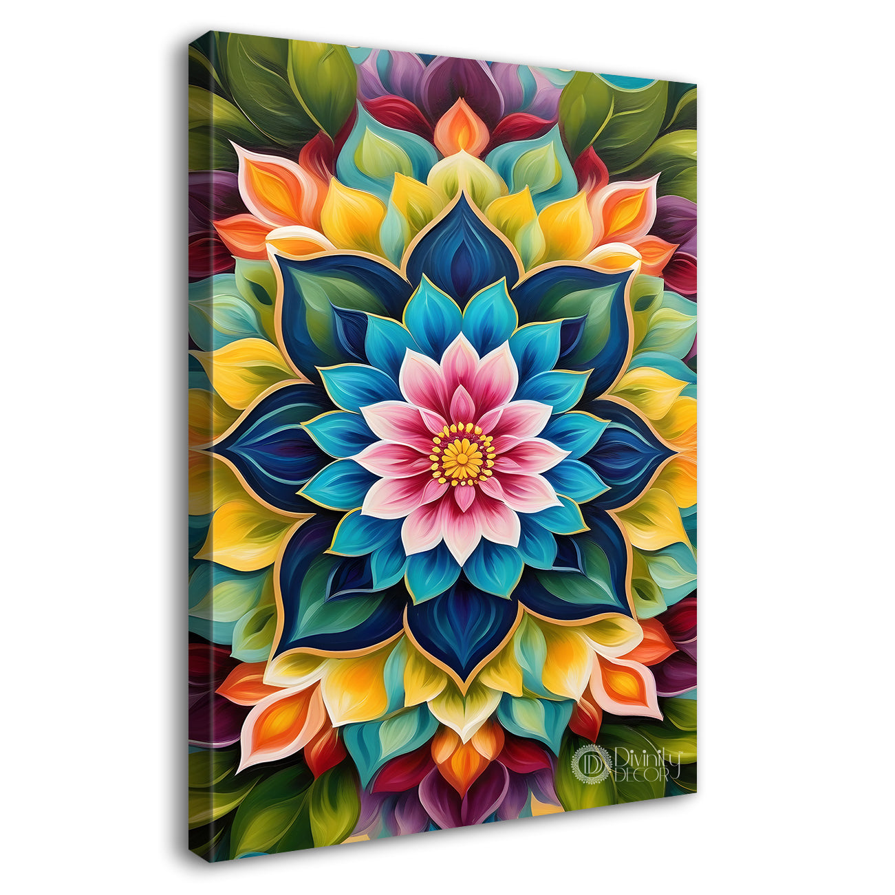 Colourful flower in mandala design textured painting - Flower-V-53