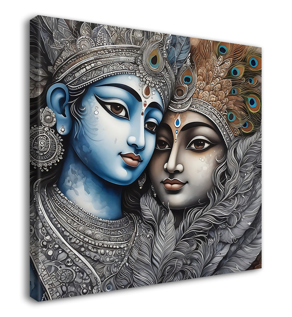 Krishna and Radha with grey and brown textured oil  Canvas Painting 24X24- Design - Krishna-S-53