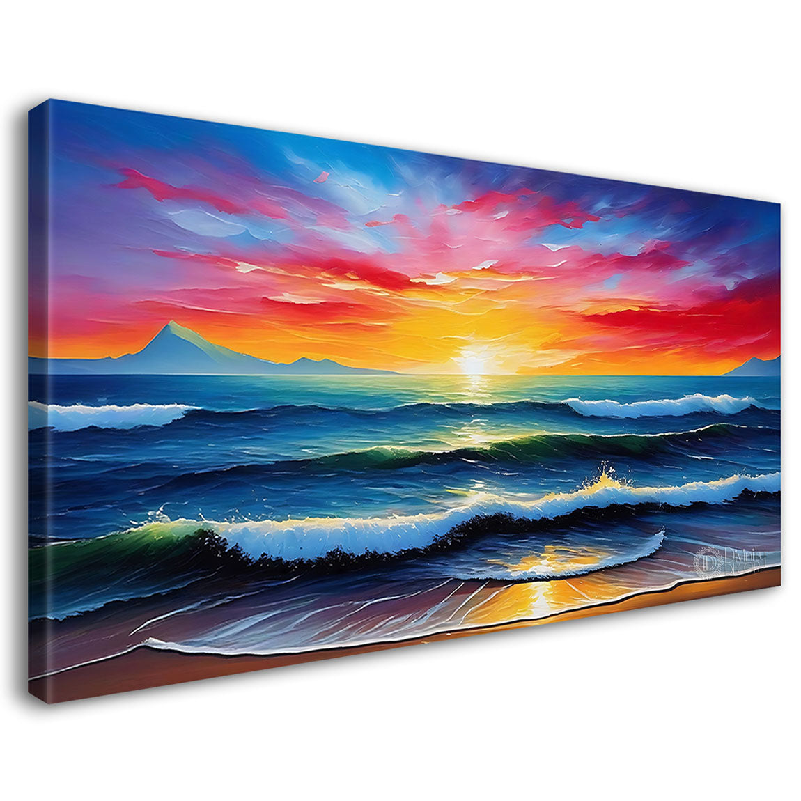 Sea with colorful sky in textured natural art Canvas Painting - Nature Art -53