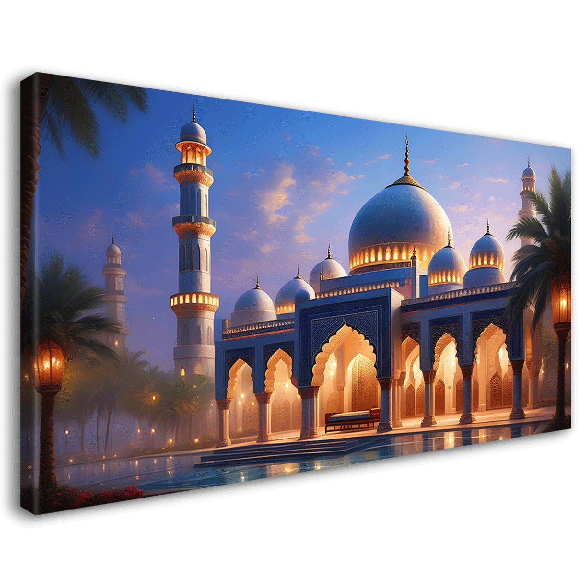 beautiful Islamic mosque with sunset textured oil painting Canvas Painting - Islamic paintings - 54