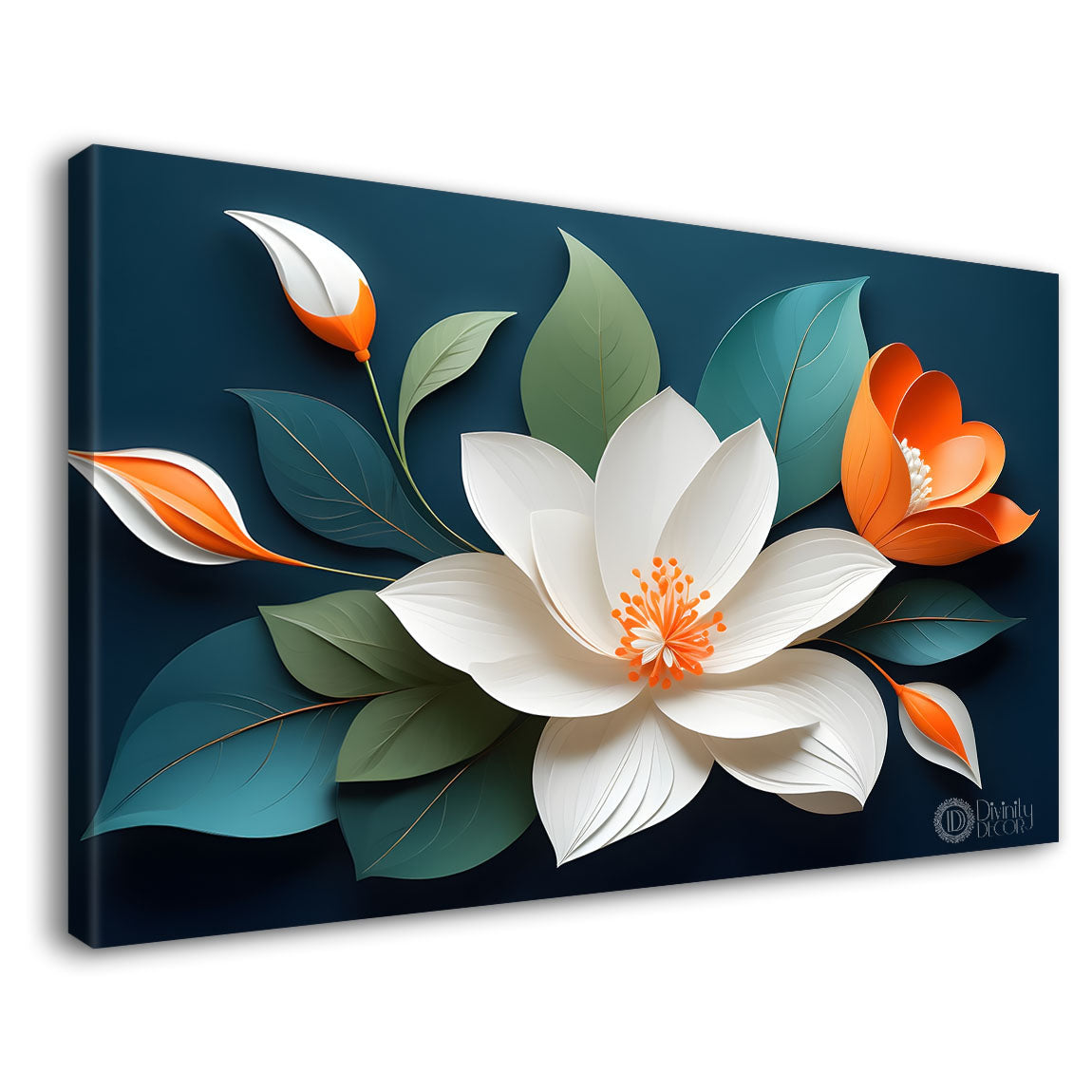White flower in black background canvas painting- Flower-540