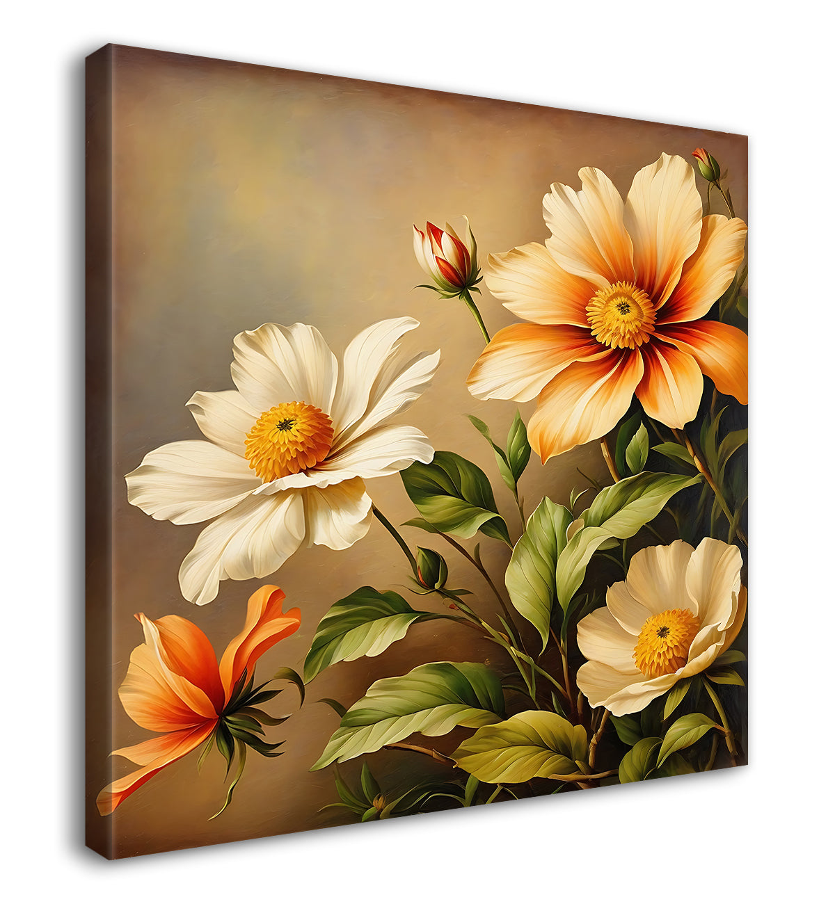 Colourful flowers in brown textured painting Flower-S-540